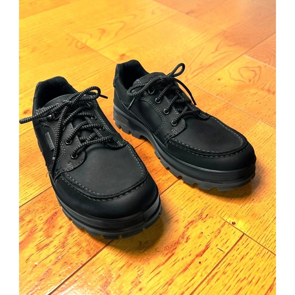 ECCO Track 2 II Low GTX Black Leather Waterproof Shoe Men 41 EU 7 US Casual Work
